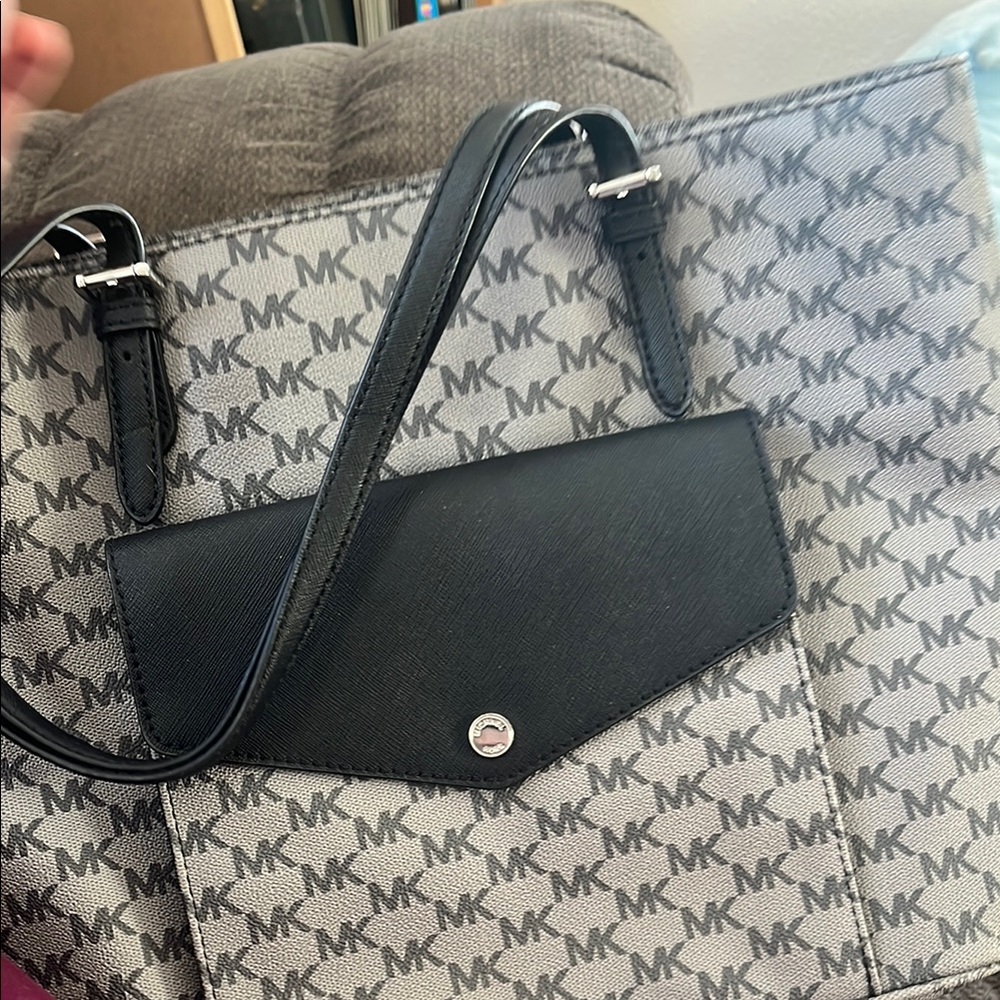 Michael Kors Black and Gray Shoulder Bag with Leather Accents